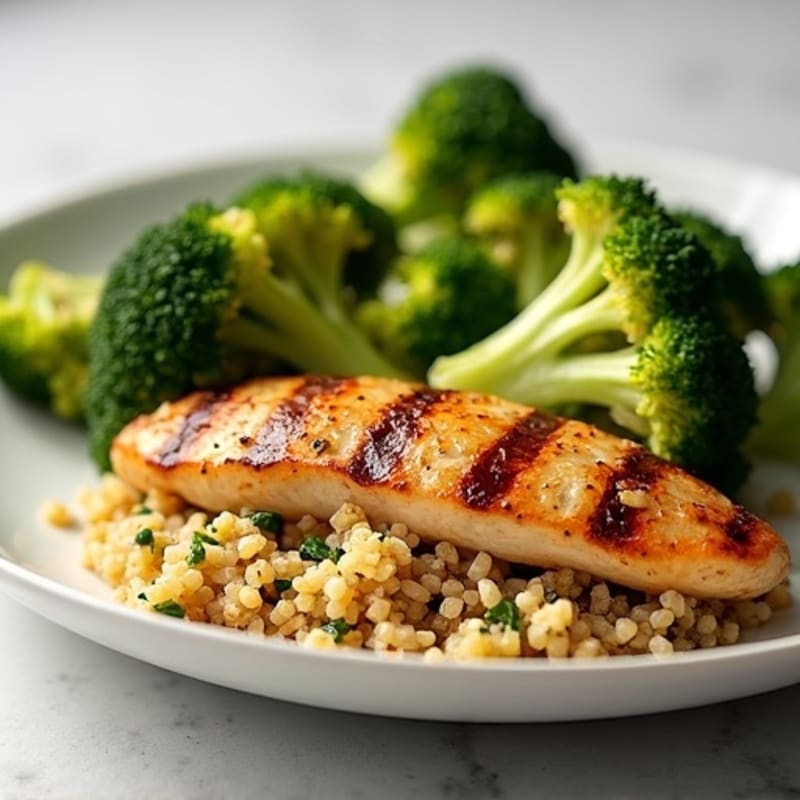 Grilled Chicken Breast with Quinoa and Roasted Broccoli