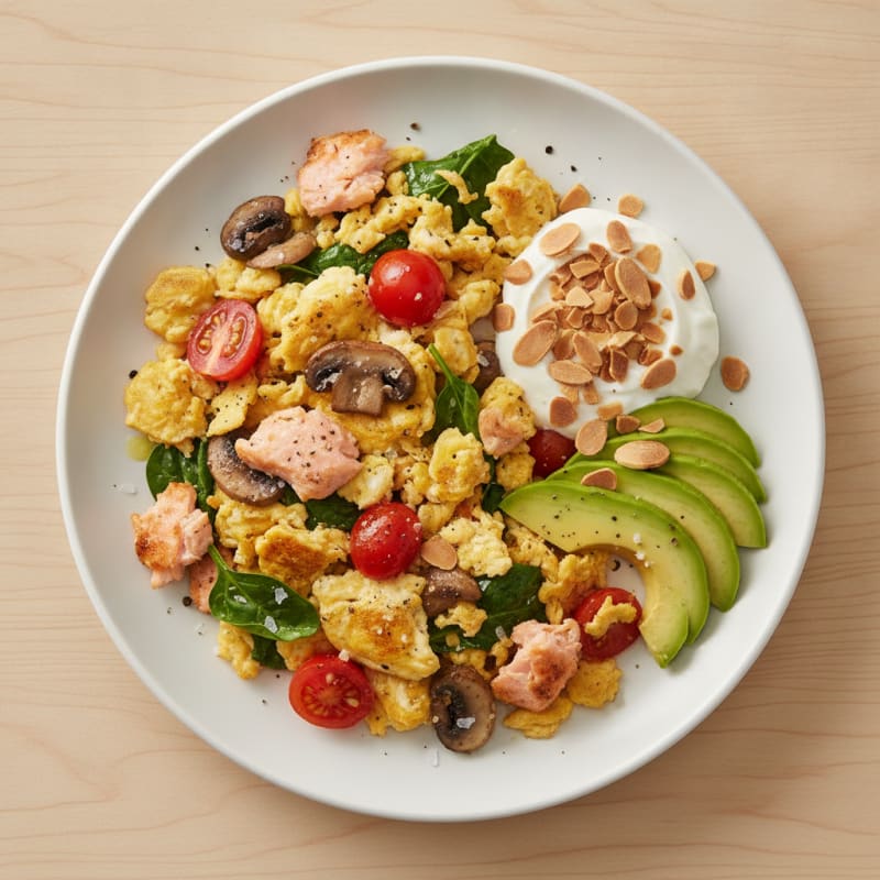 Salmon and Egg Power Scramble with Yogurt