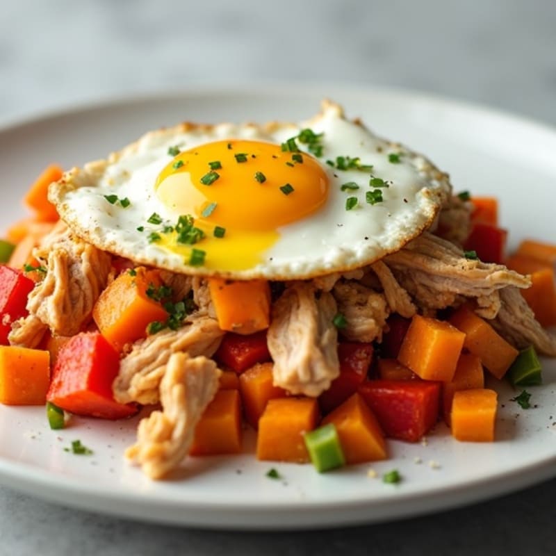Shredded Chicken and Sweet Potato Hash with Egg Whites