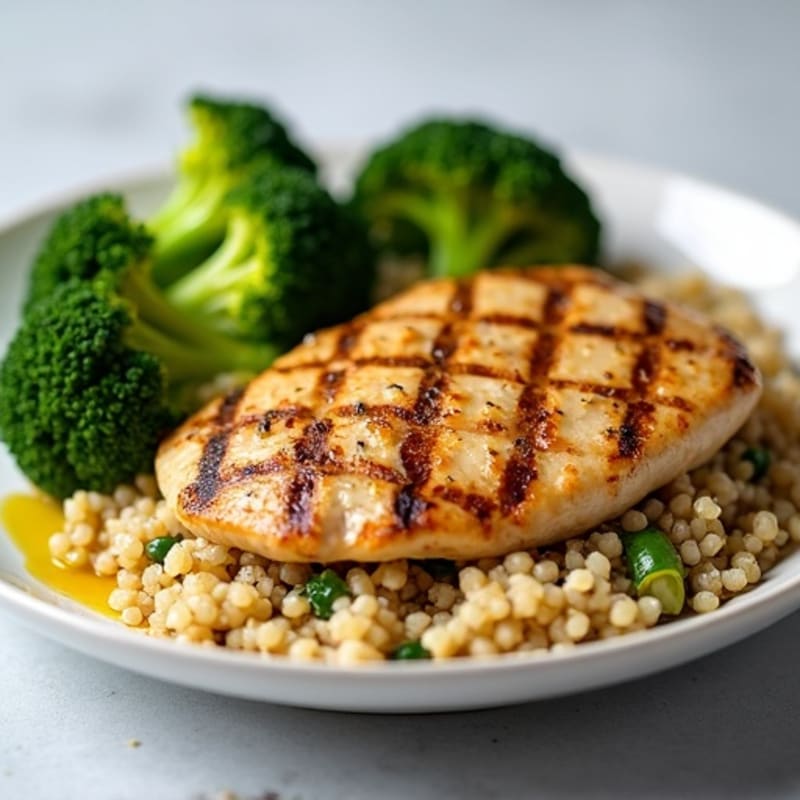 Grilled Chicken Breast with Quinoa and Roasted Broccoli
