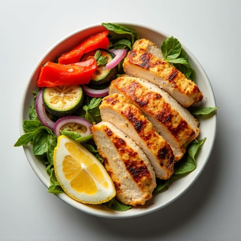 Grilled Chicken and Roasted Vegetable Power Bowl with Creamy Tahini Dressing