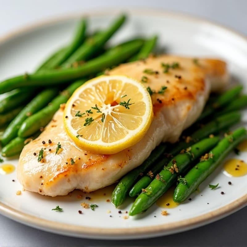 Lemon Garlic Pan Seared Chicken with Roasted Green Beans