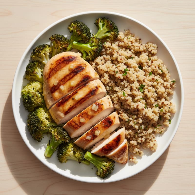 Grilled Chicken Breast with Roasted Broccoli and Quinoa