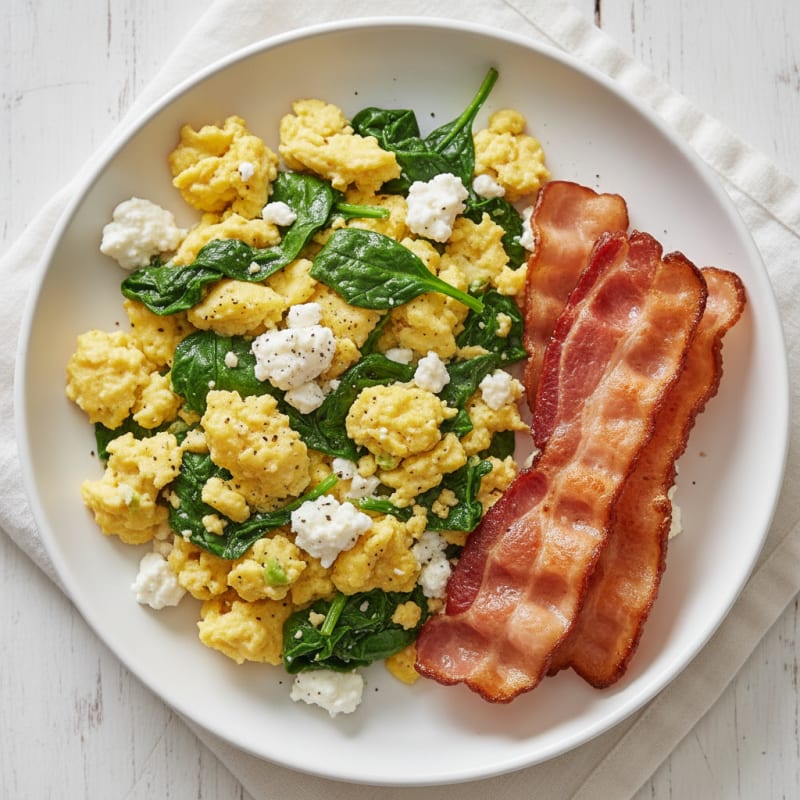 Cottage Cheese Scramble with Spinach and Turkey Bacon