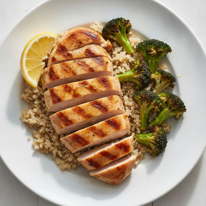 Grilled Chicken Breast with Quinoa and Roasted Broccoli