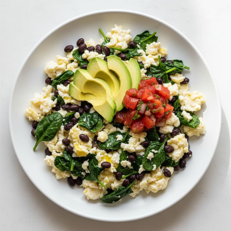 Egg White Scramble with Spinach and Black Beans
