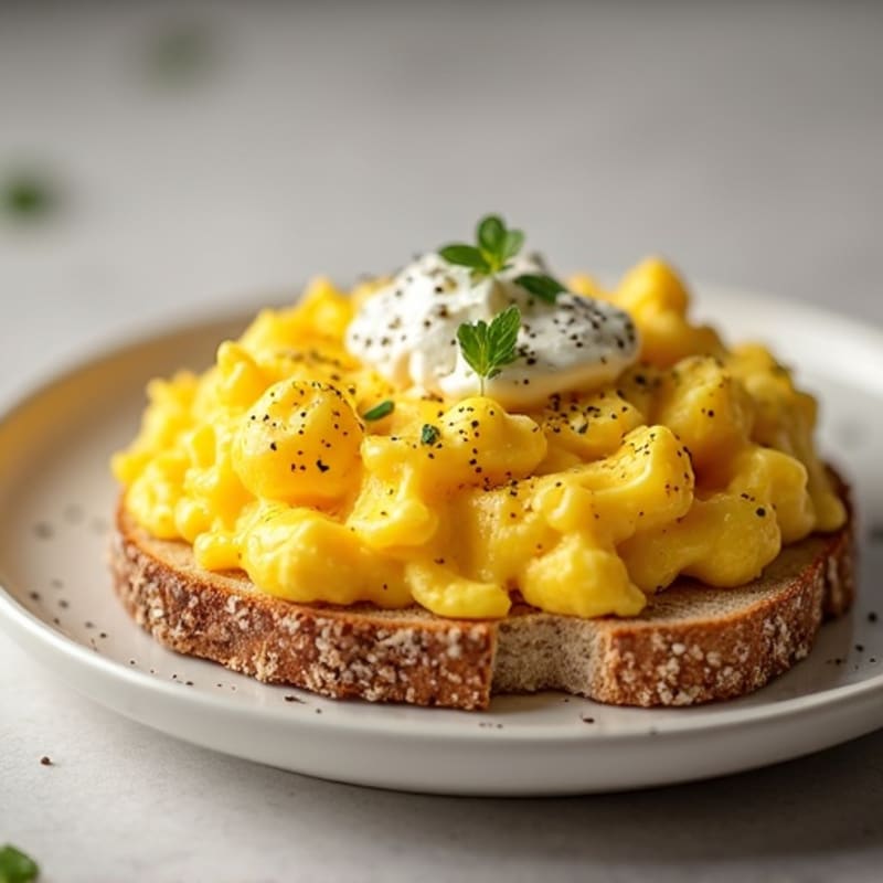 Fluffy Scrambled Eggs on Crispy Whole Grain Sourdough