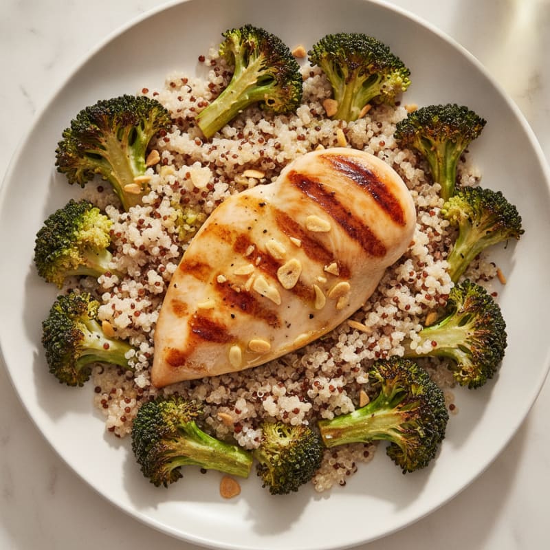 Grilled Chicken Breast with Quinoa and Roasted Broccoli