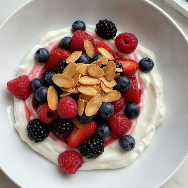 Greek Yogurt Protein Parfait with Mixed Berries and Almonds