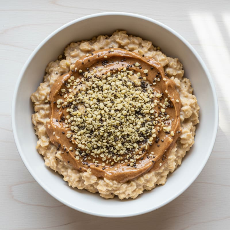Creamy Almond Butter Protein Oats with Hemp Seeds and Chia