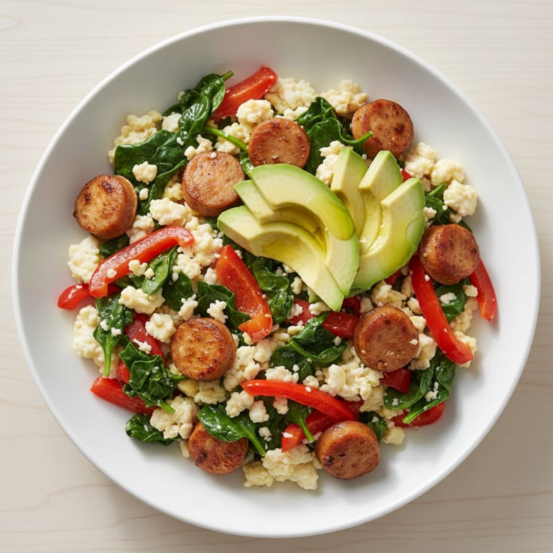 Chicken Sausage and Egg White Scramble with Spinach
