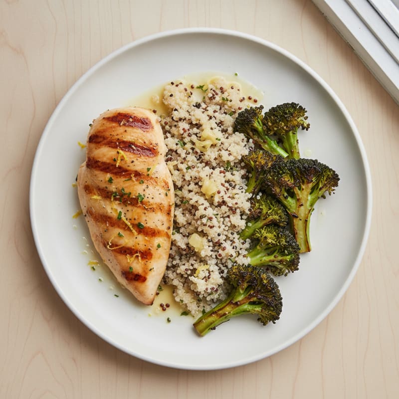 Grilled Chicken Breast with Quinoa and Roasted Broccoli