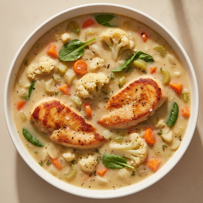 High-Protein Creamy Chicken and Cauliflower Soup