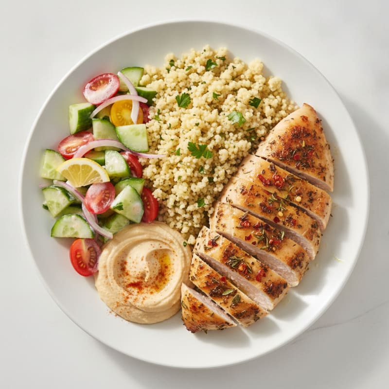 Herb-Roasted Chicken Breast with Couscous and Cucumber Salad