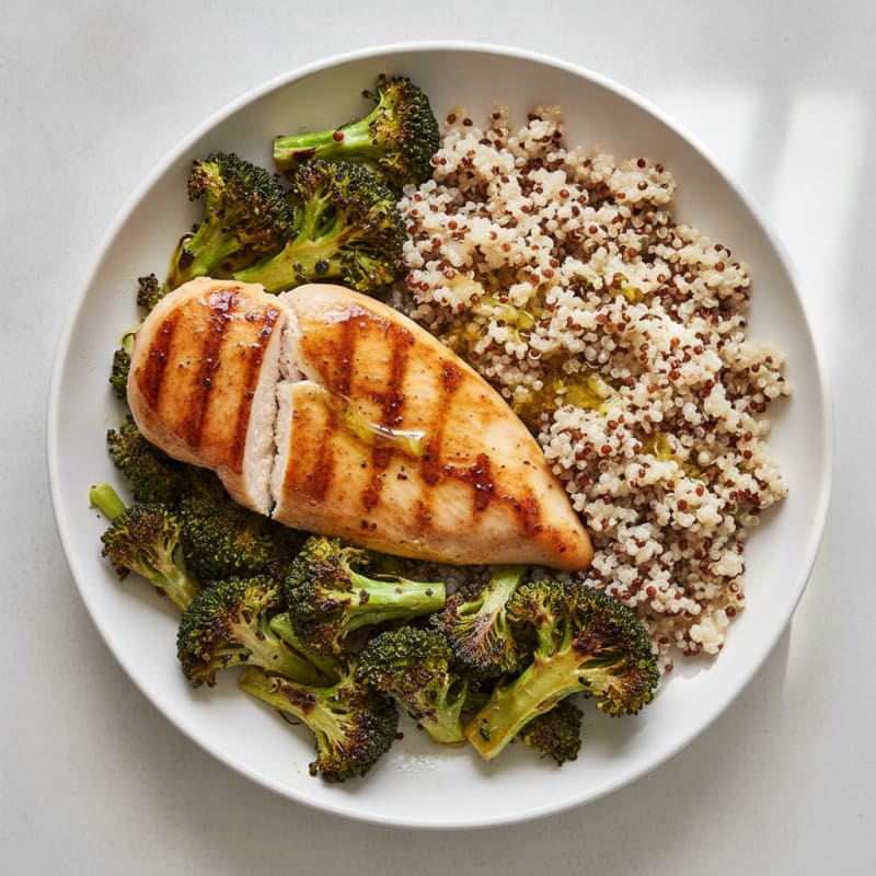 Grilled Chicken Breast with Quinoa and Roasted Broccoli