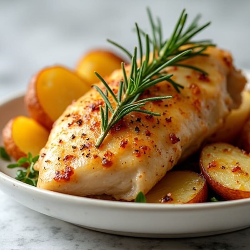 Herb-Roasted Chicken with Crispy Garlic Smashed Potatoes