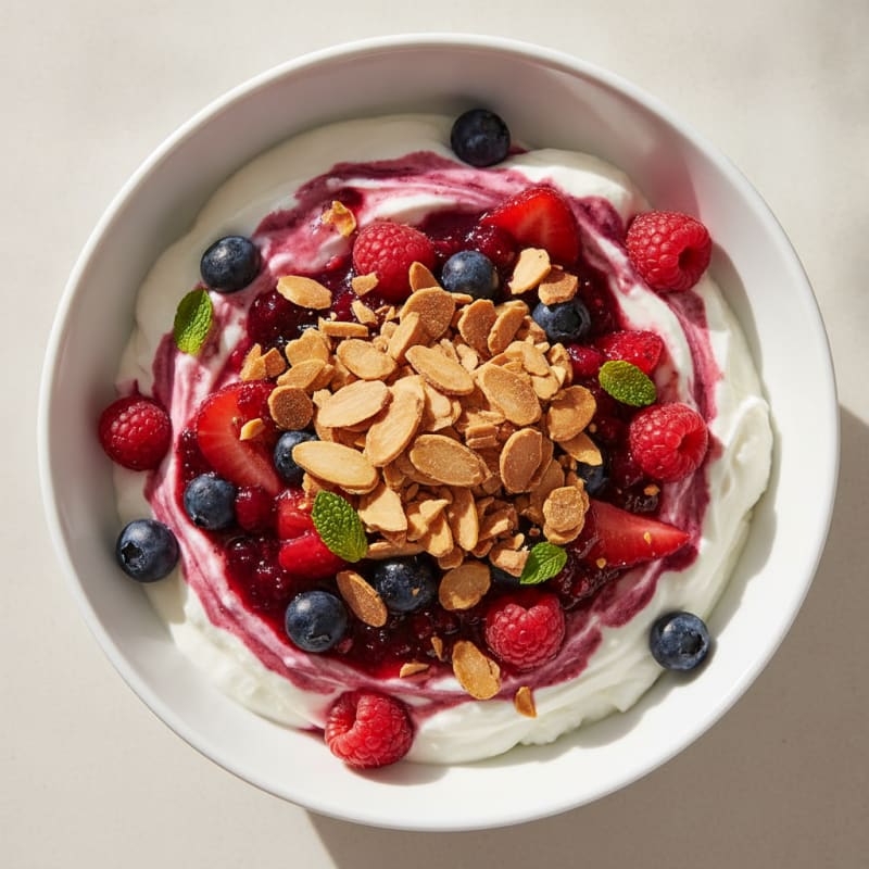 Greek Yogurt Protein Parfait with Mixed Berries and Almonds