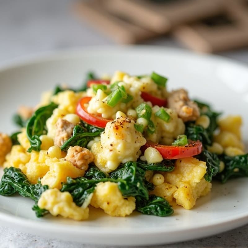 Egg White Spinach Scramble with Roasted Turkey