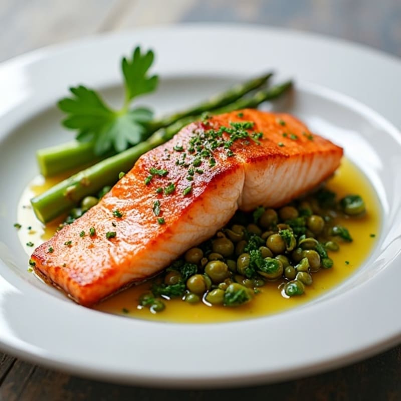 Seared Salmon Fillet with Asparagus and Lentil Salad