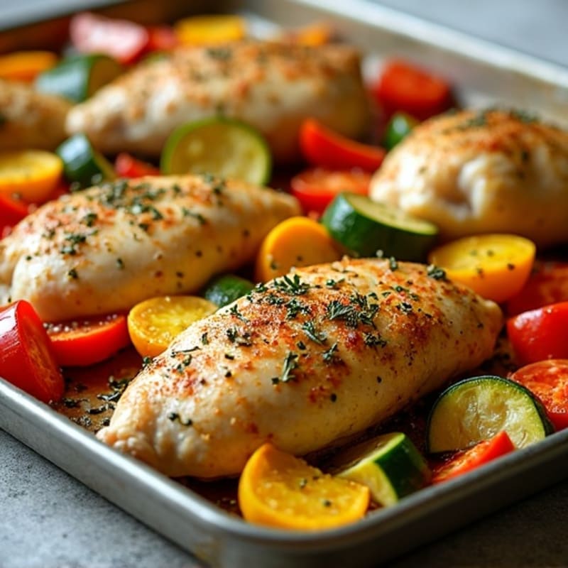 Herb-Crusted Sheet Pan Chicken with Roasted Rainbow Vegetables