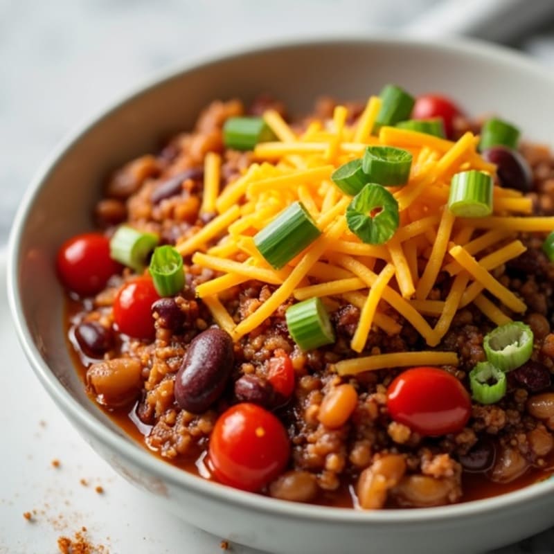 Hearty Lean Turkey Chili Bowl with Sharp Cheddar and Fresh Scallions