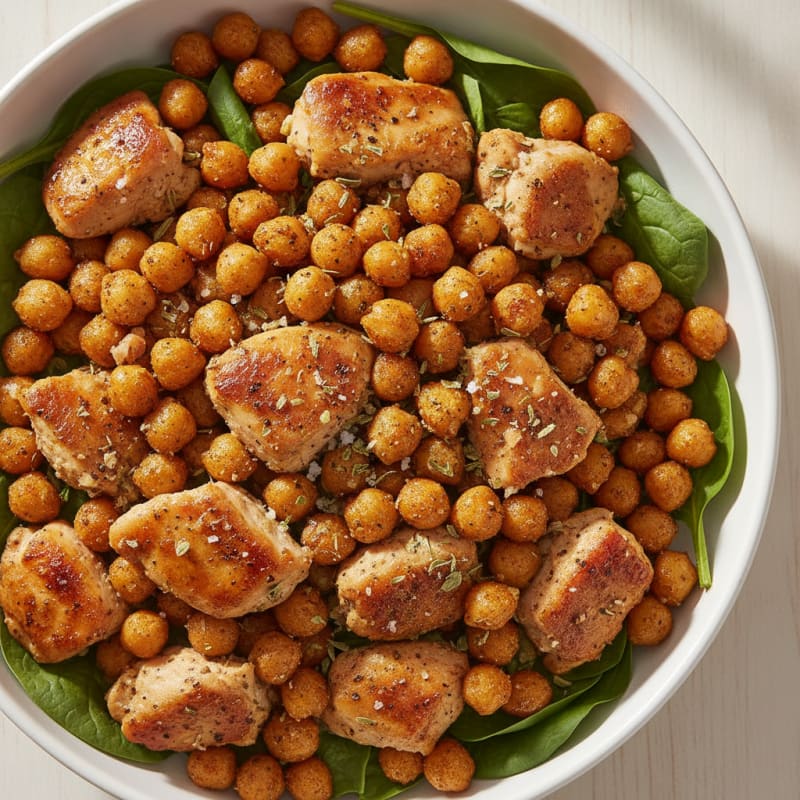 Garlic Herb Roasted Chickpea and Chicken Snack Bowl