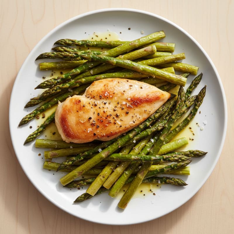 Roasted Asparagus with Lemon-Garlic Butter and Chicken
