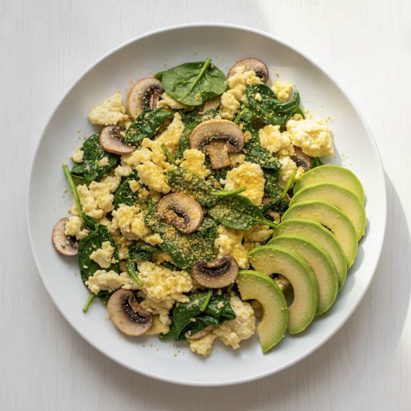 Egg White Spinach Scramble with Sautéed Mushrooms