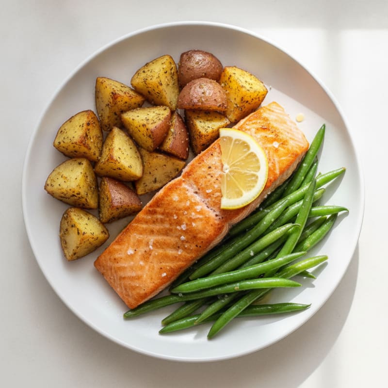 Seared Salmon with Roasted Potatoes and Green Beans