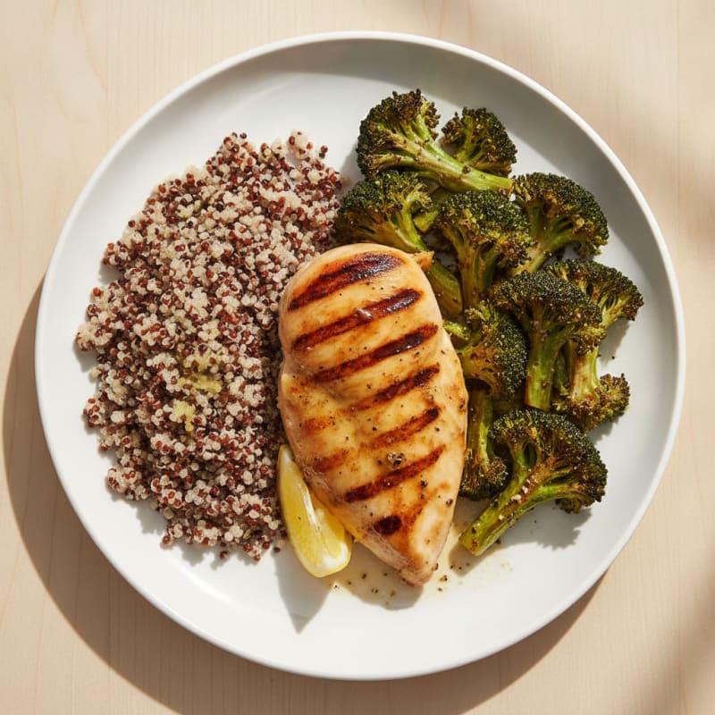 Grilled Chicken Breast with Quinoa and Roasted Broccoli