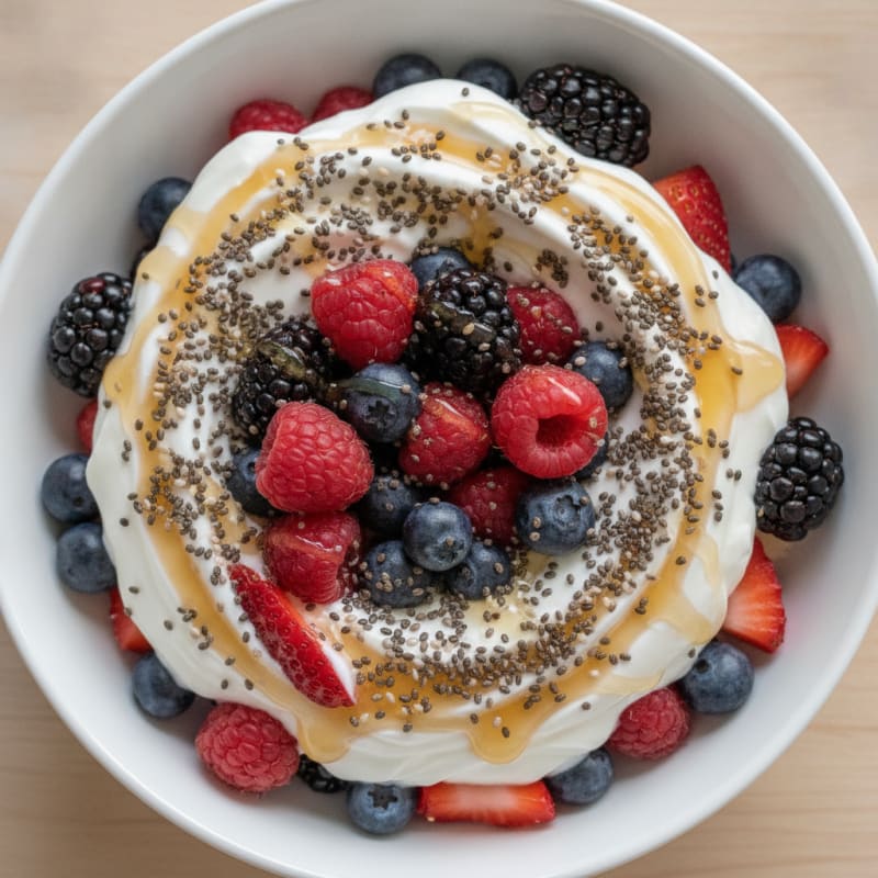 Greek Yogurt Protein Bowl with Mixed Berries and Chia Seeds