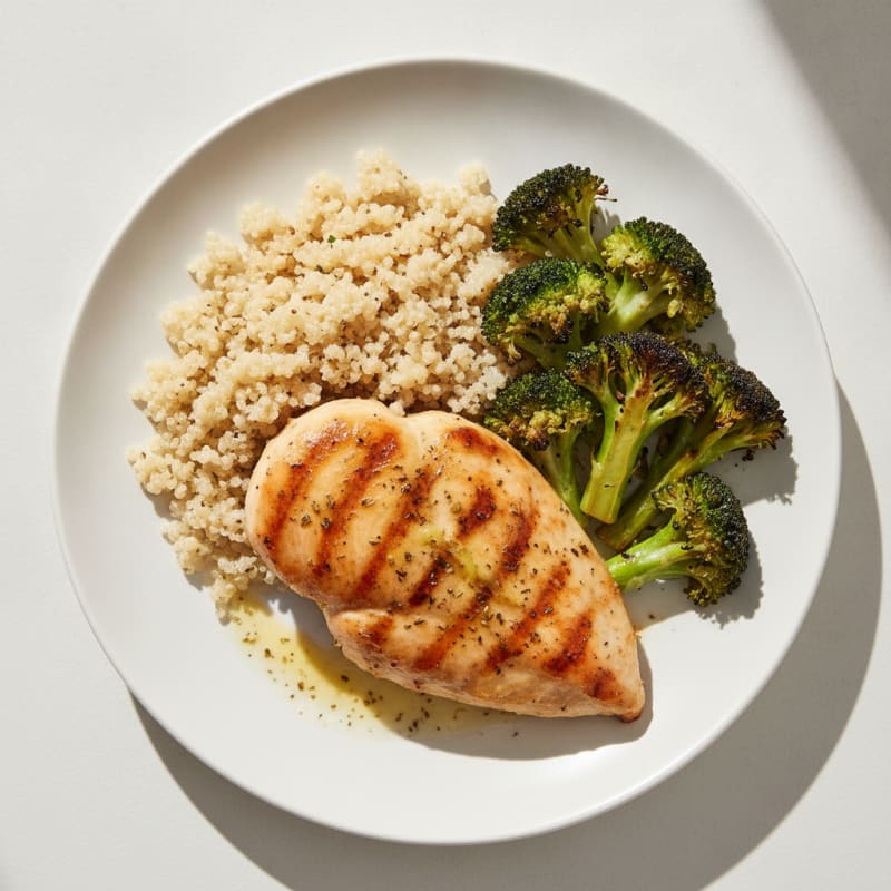 Grilled Chicken Breast with Quinoa and Roasted Broccoli