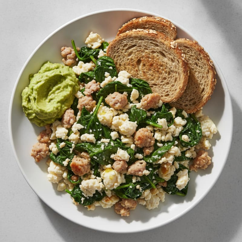 Egg White and Turkey Sausage Scramble with Spinach