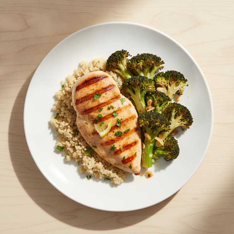 Grilled Chicken Breast with Quinoa and Roasted Broccoli