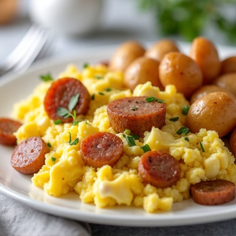 Egg White and Turkey Sausage Scramble with Crispy Potatoes