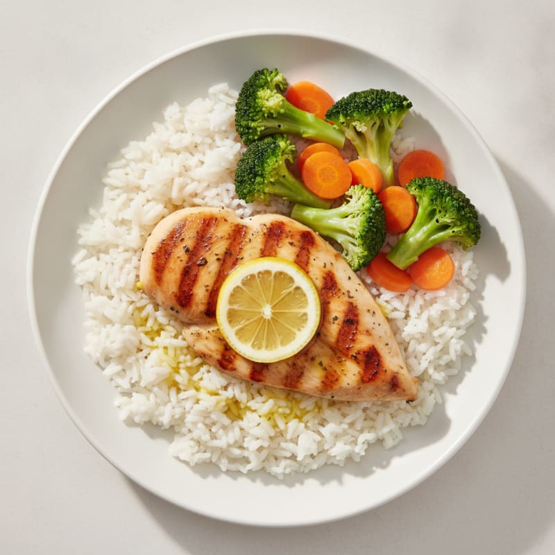 Grilled Chicken and Steamed Vegetable Rice Plate