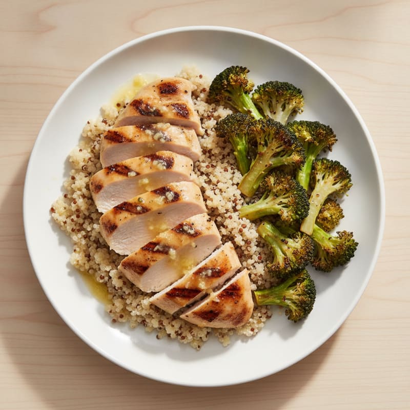 Grilled Chicken Breast with Quinoa and Roasted Broccoli