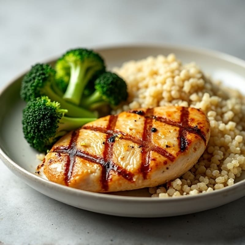 Grilled Chicken Breast with Roasted Broccoli and Quinoa