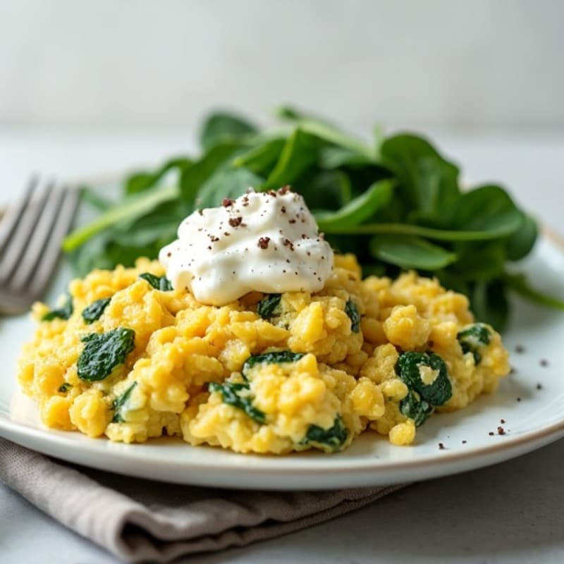 Egg White and Spinach Scramble with Cottage Cheese