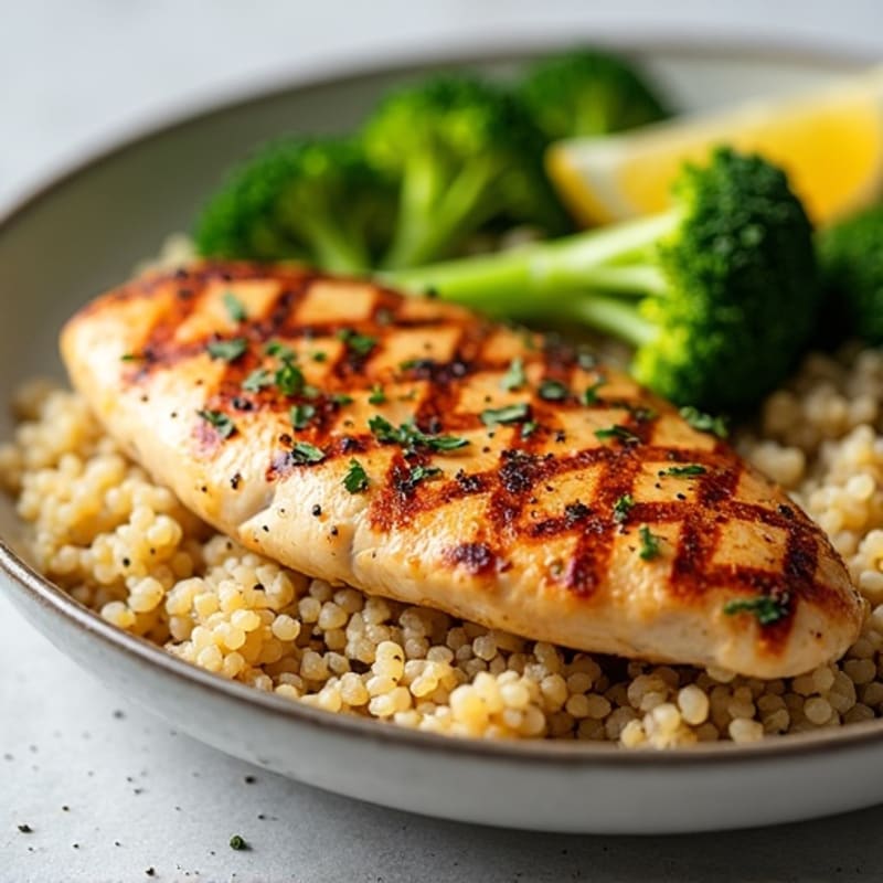 Grilled Chicken Breast with Quinoa and Roasted Broccoli