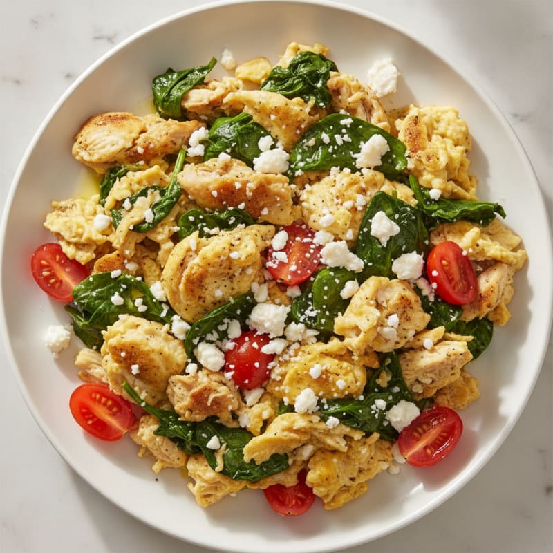 Chicken Spinach Egg Scramble with Feta