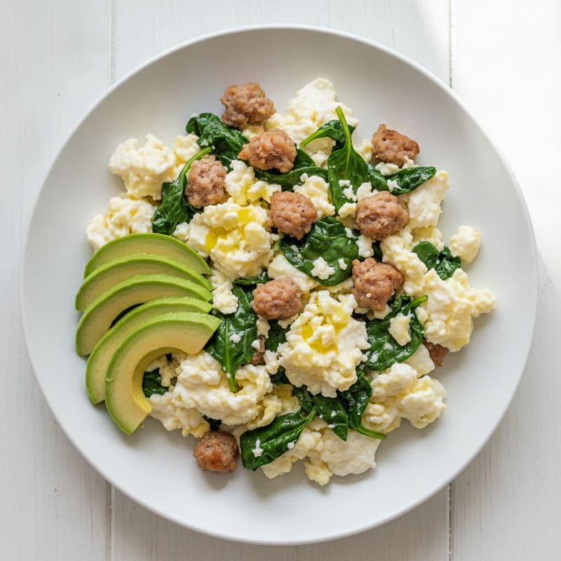 Egg White Scramble with Turkey Sausage and Spinach