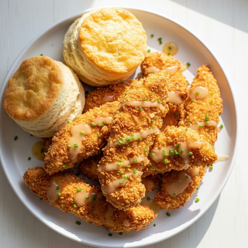 Crispy Buttermilk Fried Chicken with Fluffy Biscuits