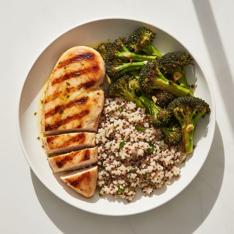 Grilled Chicken Breast with Roasted Broccoli and Quinoa