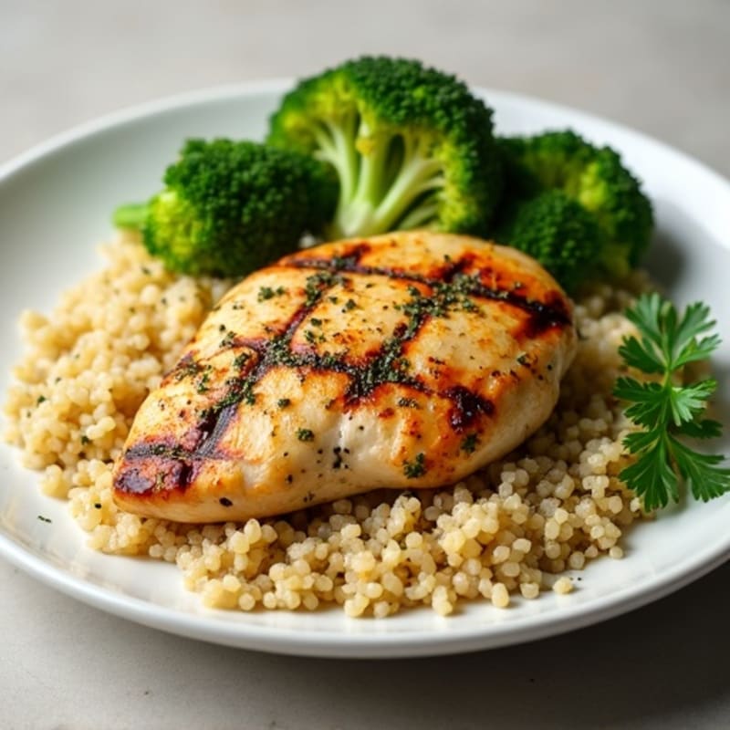 Grilled Lemon Herb Chicken Breast with Quinoa and Roasted Broccoli