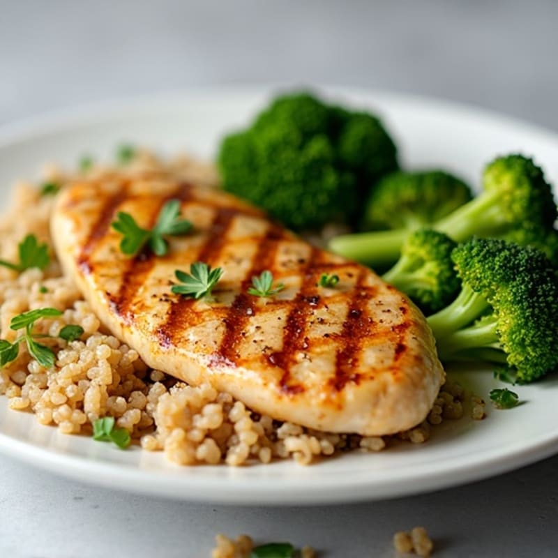 Grilled Chicken Breast with Quinoa and Steamed Broccoli