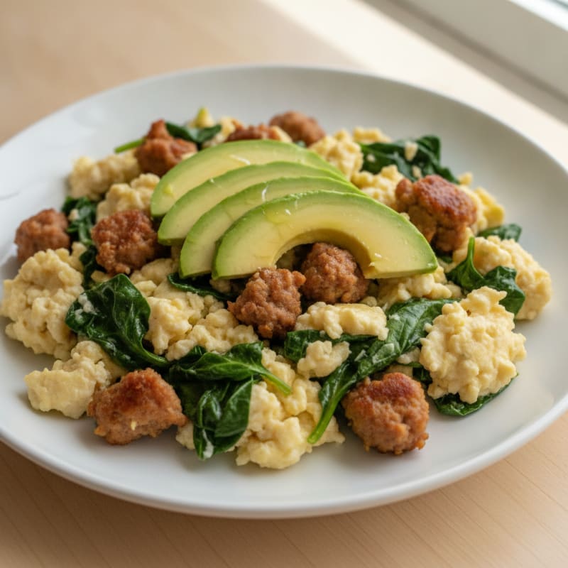 Egg White Scramble with Turkey Sausage and Spinach