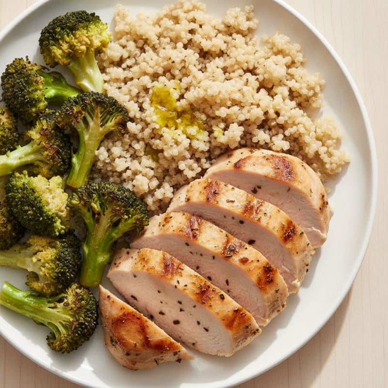 Grilled Turkey Breast with Roasted Broccoli and Quinoa