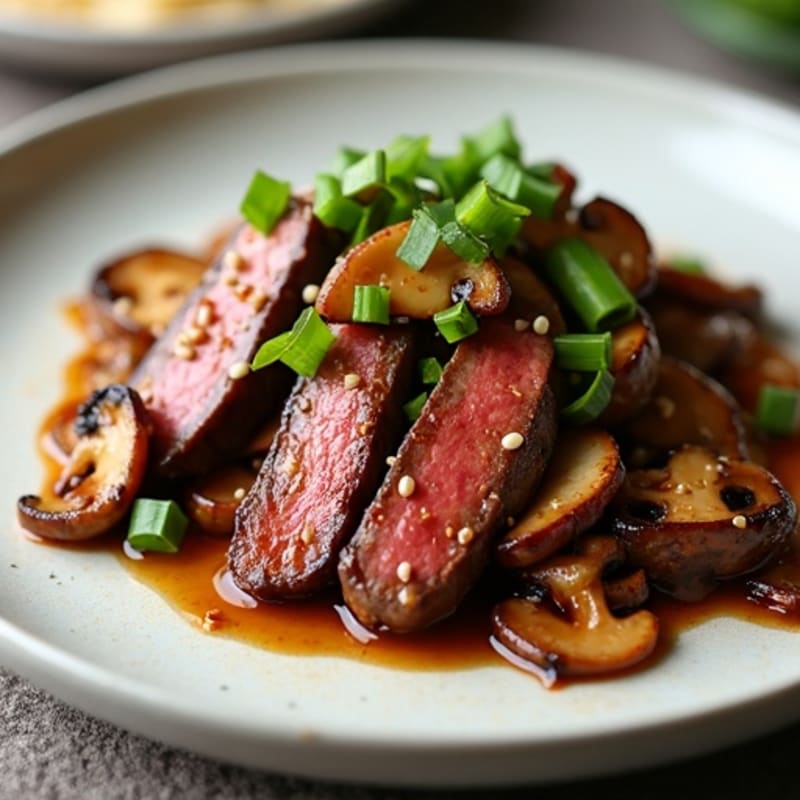 Ginger-Sesame Seared Beef with Shiitake Mushrooms
