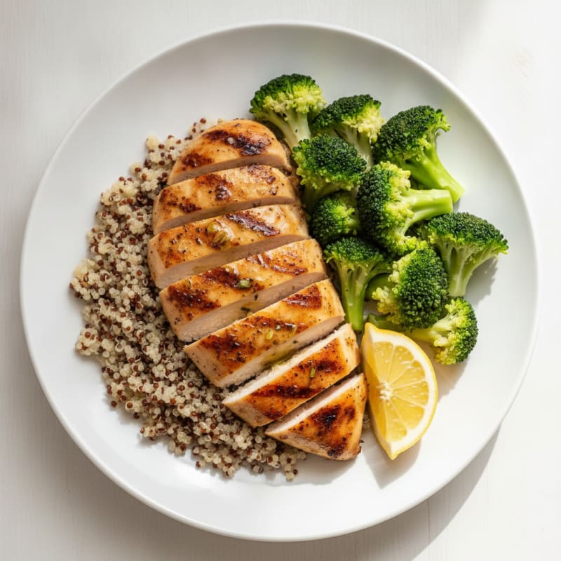 Grilled Chicken Breast with Quinoa and Steamed Broccoli